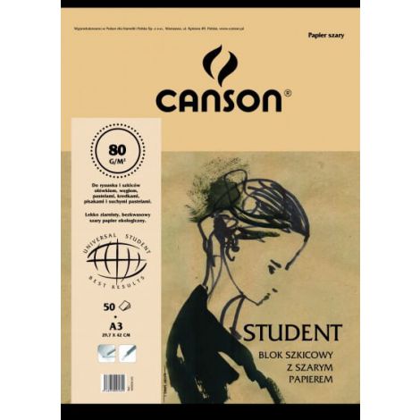 Blok rysunkowy Canson Student z szarym papierem A3/50/80g